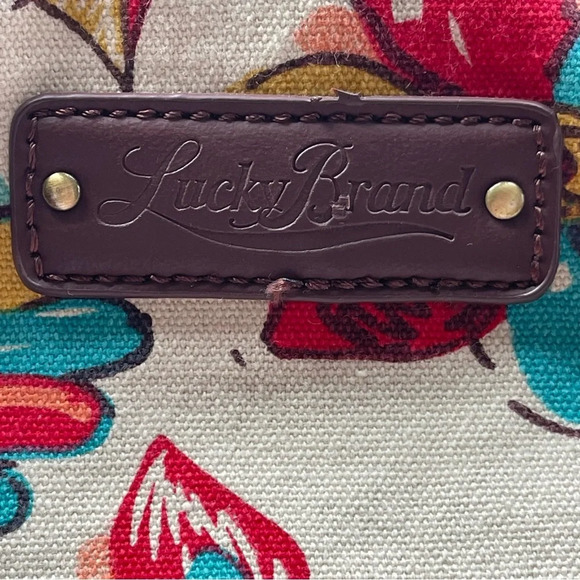 Lucky Brand Large Floral Bird Canvas Hobo Bag Tote Purse Bright Colorful VGUC - Picture 8 of 16